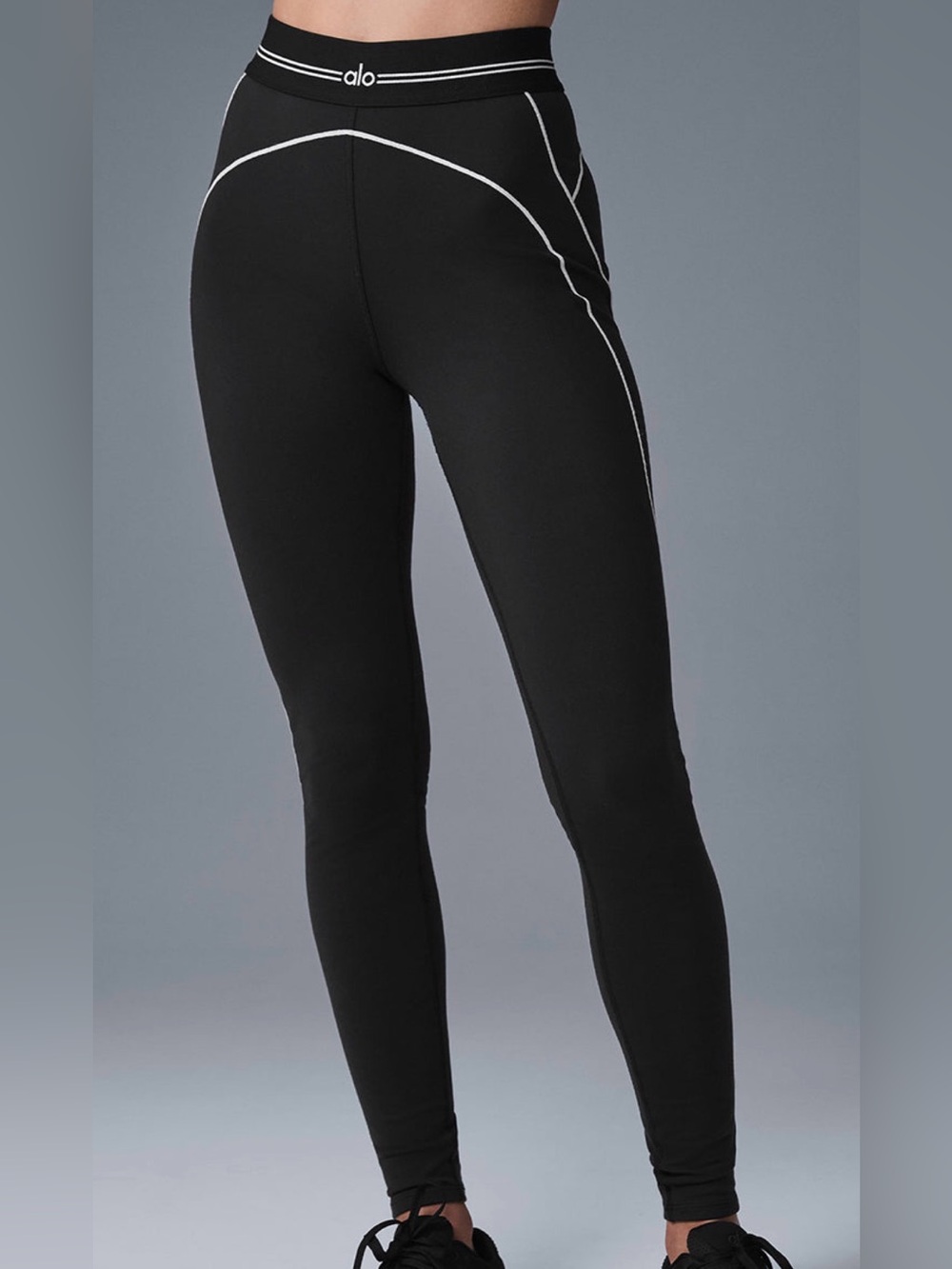 ALO Yoga Black Leggings with White Piping